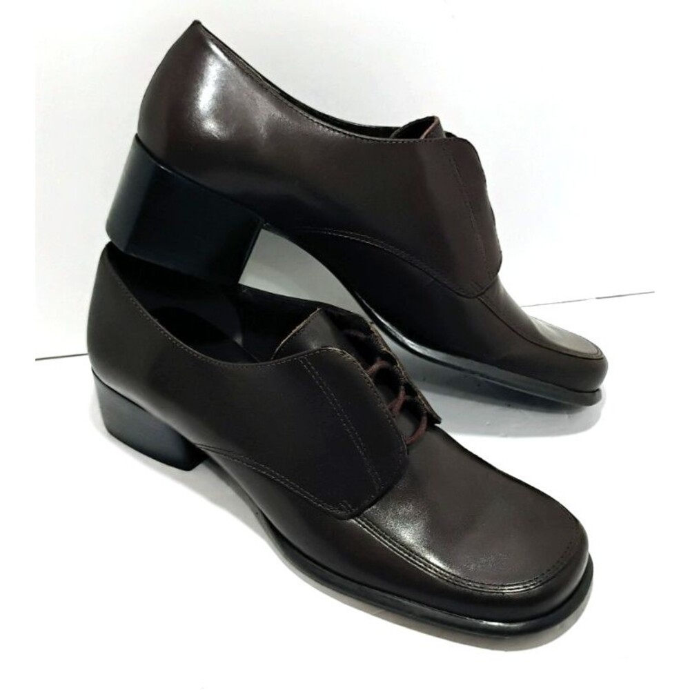 Bandolino Womens Brown Leather Chunky Lace Oxford Shoes Size 6 Sq Toe SEE NOTES